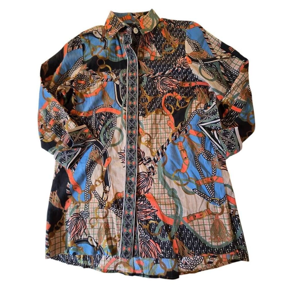 Gretchen Scott 3/4 Sleeve Button Up Boyfriend Blouse Multicolor Size Shrimp (XS) - Picture 4 of 10